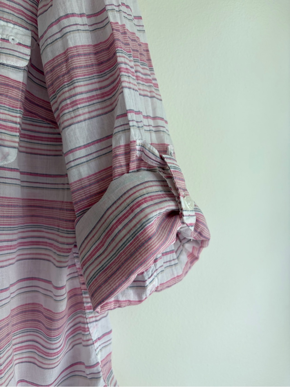 Columbia Women's 100% Cotton Striped Roll Sleeve Button Down Shirt Size XL - Picture 3 of 6